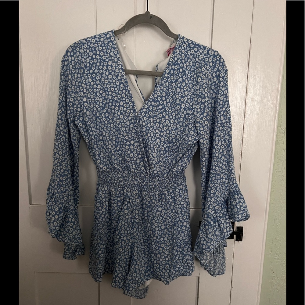 Pink Lily blue romper